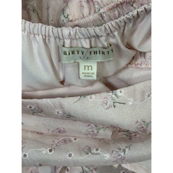 Thirty Thirty Babydoll Mini Dress Women Medium Pink Roses Flowers - Picture 8 of 9